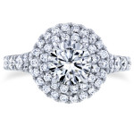 Sparkling Yaffie Double Halo Split Shank Engagement Ring with 2 1/10ct TCW Moissanite and Diamonds in White Gold