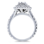 Sparkling Yaffie Double Halo Split Shank Engagement Ring with 2 1/10ct TCW Moissanite and Diamonds in White Gold