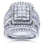 Elegant Yaffie Bridal Ring Set with Composite Rectangular Frame and 2 1/2ct TDW White Gold Diamonds.