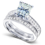 Vintage Bridal Set featuring Yaffie Radiant-cut Forever Brilliant Moissanite and Diamond in White Gold, 2 1/8ct TGW