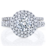 Yaffie Double Halo Bridal Set with White Gold, 2 2/5ct TCW Moissanite and Diamond on Split Shank