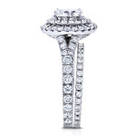 Yaffie Double Halo Split Shank Bridal Set with 2 2/5ct TCW Moissanite and Diamonds in White Gold.