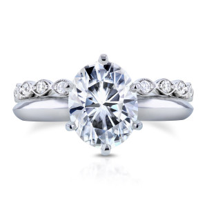 White Gold Moissanite Solitaire with Diamond Pave Band Bridal Set