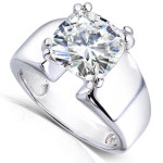 White Gold Cushion Moissanite Engagement Ring with Wide Flare Band - Yaffie 2.8ct
