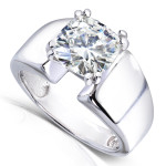 Flared White Gold Band with 2ct Cushion Moissanite Solitaire, Yaffie Engagement Ring.