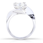 Unique Engagement Ring with Wide Bypass Style Solitaire and 2ct Cushion Moissanite in Yaffie White Gold