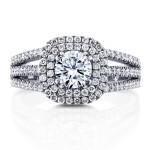 Forever One Moissanite and Halo Diamond Multi-row Split Band Engagement Ring - Yaffie White Gold 2ct TCW