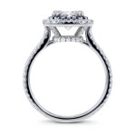 White Gold 2ct TCW Forever One Moissanite with Diamond and Sapphire Cushion Halo Engagement Ring - Custom Made By Yaffie™
