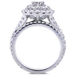 Yaffie White Gold Bridal Rings - Shimmering 2ct Round Diamond Cluster with Double Halo and Cathedral Design.