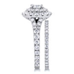 Yaffie White Gold Bridal Rings - Shimmering 2ct Round Diamond Cluster with Double Halo and Cathedral Design.