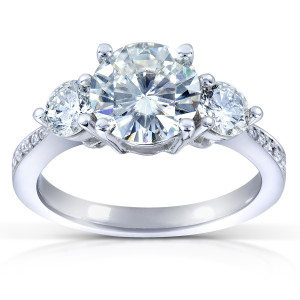 Dazzling Yaffie 3-Stone Engagement Ring with 2ct TGW Moissanite and Diamonds in White Gold