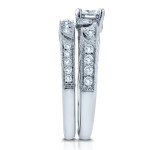 Milgrain Bridal Rings Set with 3/4ct TDW Diamond & Filigree White Gold by Yaffie