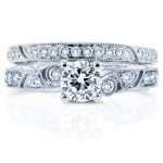 Yaffie Bridal Ring Set with Intricate Filigree & Milgrain Detailing, Featuring 3/4ct TDW White Gold Diamonds.