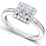 White Gold Diamond Halo Engagement Ring with Sparkling 3/4ct TDW