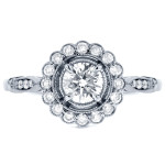 Antique Floral Diamond Ring, Yaffie 3/4ct TDW in White Gold