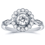 Antique Floral Diamond Ring, Yaffie 3/4ct TDW in White Gold
