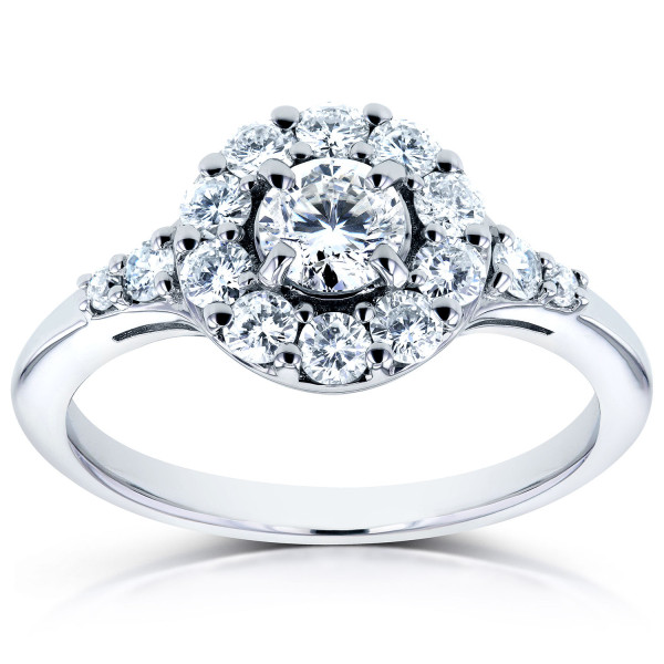 Glimmering Yaffie White Gold Engagement Band with Brilliant Round Diamond Halo