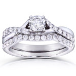 Sparkling Yaffie Bridal Set with 3/4ct TDW Round-cut Diamonds in White Gold