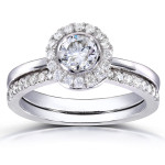 Sparkling Halo Diamond Bridal Set in Yaffie White Gold with 3/4ct TDW Round-cut Diamonds