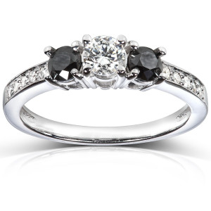 Yaffie Authentic Black & White Diamond Engagement Ring - 3/5 ct TDW, Customised in White Gold
