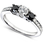 Yaffie Authentic Black & White Diamond Engagement Ring - 3/5 ct TDW, Customised in White Gold