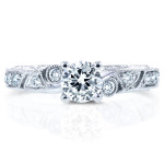 Milgrain Diamond Engagement Ring with Intricate Filigree Details, Set in White Gold