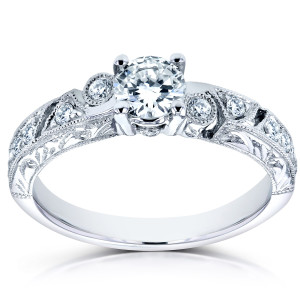 Milgrain Diamond Filigree Engagement Ring with 3/5ct TDW in White Gold by Yaffie