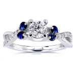 Blue Sapphire and Diamond Ring with 4/5ct TCW in White Gold by Yaffie