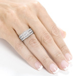 Radiant Halo Diamond Trio: Yaffie White Gold Bridal Rings with a 4/5ct TDW Princess-cut Sparkle