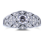 Vintage Engagement Ring - Yaffie White Gold, Featuring 5/8ct TCW Moissanite and Dazzling Diamonds