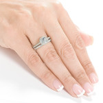Bridal Set: Yaffie Asscher Diamond Halo Ring in White Gold, 5/8ct TDW