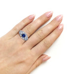 Vintage White Gold Engagement Ring with 5/8ct Bezel Sapphire and Diamonds, by Yaffie
