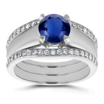 Yaffie Enchanting White Gold Wedding Band with 6.5 MM Sapphire and a Beautiful 1/3ct TDW Double Diamond Ensemble.