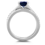 Yaffie Enchanting White Gold Wedding Band with 6.5 MM Sapphire and a Beautiful 1/3ct TDW Double Diamond Ensemble.