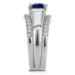 Yaffie Double Diamond Bridal Wedding Bands with a 6.5 MM Sapphire in White Gold and 1/3ct TDW