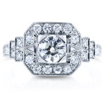 Fancy Antique Milgrain Diamond Engagement Ring in White Gold with 7/8 TDW by Yaffie