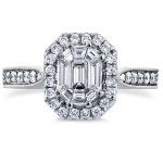 Art Deco Cathedral Engagement Ring with 7/8ct Emerald and Round Diamonds in White Gold by Yaffie