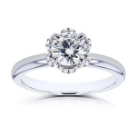 Elegant Floral Engagement Ring with 7/8ct TCW Moissanite and Diamond Accents in White Gold by Yaffie.