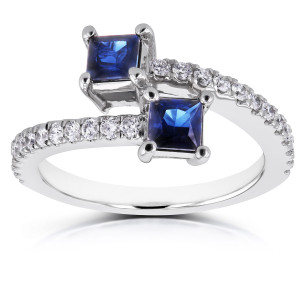 Sapphire and Diamond Wrap Over Ring in White Gold by Yaffie, 7/8ct Total Carat Weight