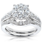Sparkling White Gold Diamond Bridal Ring Set - Yaffie