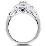 Vintage-style Yaffie 7/8ct White Gold Ring with Diamond & Sapphire Accents