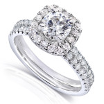Dazzling Halo Round Diamond Bridal Set with 7/8ct Total Diamond Weight in Yaffie White Gold