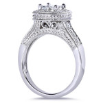 White Gold Princess Diamond 3-Ring Wedding Set with Miligrain and 7/8ct TDW Quad Design by Yaffie.