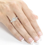 Princess and Round-Cut Diamond Halo Bridal Set in White Gold by Yaffie, 7/8ct TDW