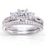 Yaffie Princess-cut Diamond Bridal Set in White Gold, 7/8ct TDW