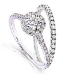 Yaffie Golden Halo Wedding Set with a Stunning 7/8ct Round Diamond
