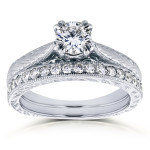Vintage Bridal Set with Round Diamond totaling 7/8ct TDW in Yaffie White Gold.