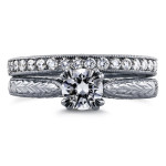 Vintage Bridal Set with Round Diamond totaling 7/8ct TDW in Yaffie White Gold.