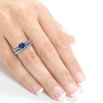 Vintage Bridal Set with 7/8ct TGW Round Sapphire and Diamond in Yaffie White Gold