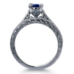 Vintage Bridal Set Featuring Round Sapphire and Diamond with 7/8ct TGW in Yaffie White Gold.